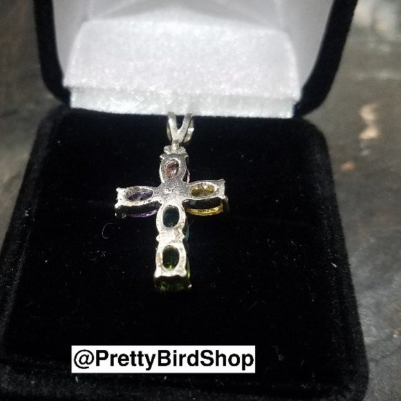 Last one! Crystal CROSS sterling silver multicolored Pendant NEW - Picture 2 of 12